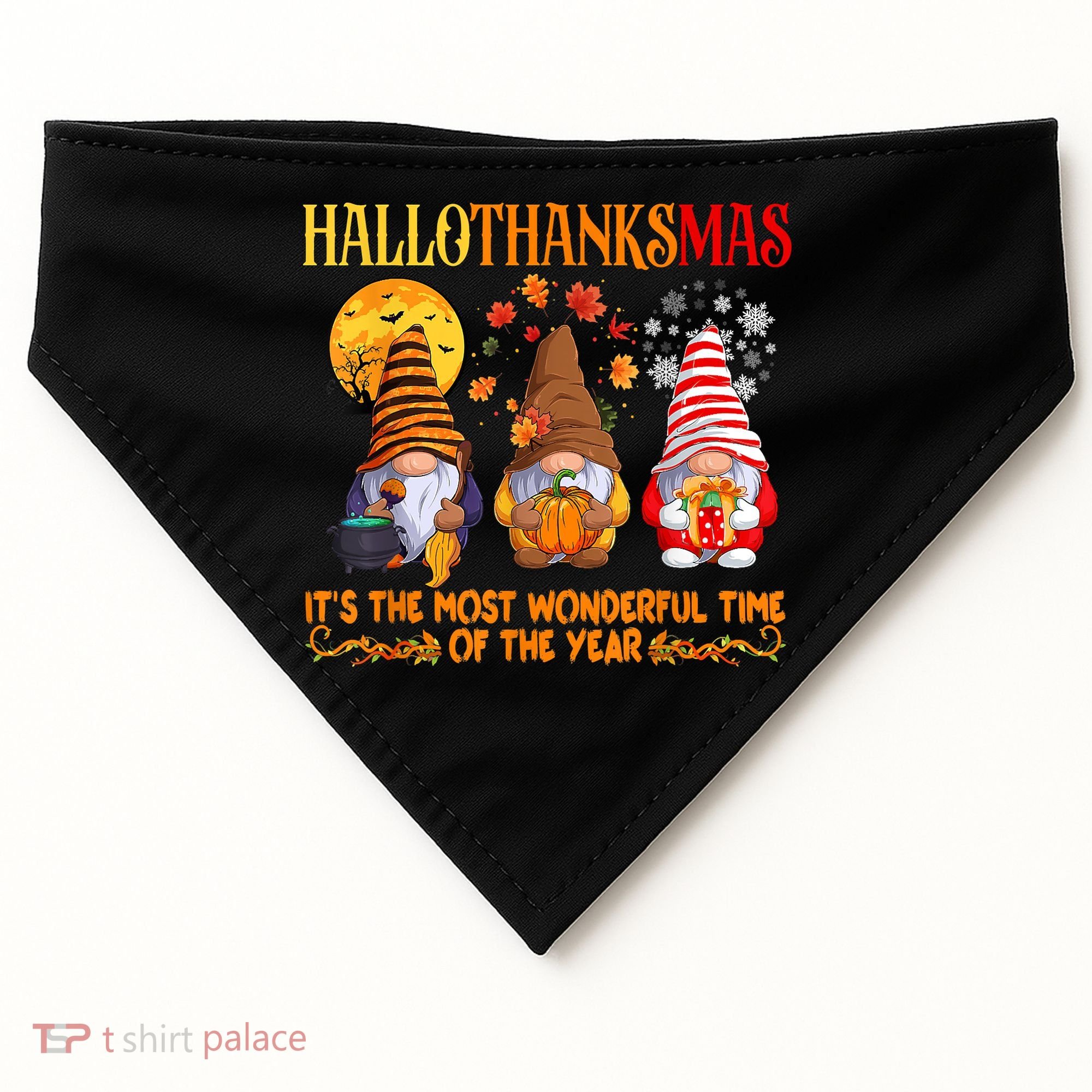 Happy Hallothanksmas Cute Gnomes Fall Halloween USA-Made Doggie Bandana