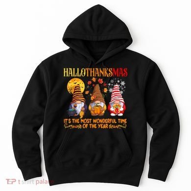 Happy Hallothanksmas Cute Gnomes Fall Halloween Hoodie