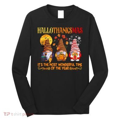 Happy Hallothanksmas Cute Gnomes Fall Halloween Long Sleeve Shirt