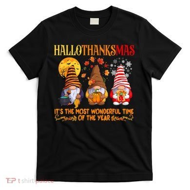 Happy Hallothanksmas Cute Gnomes Fall Halloween T-Shirt