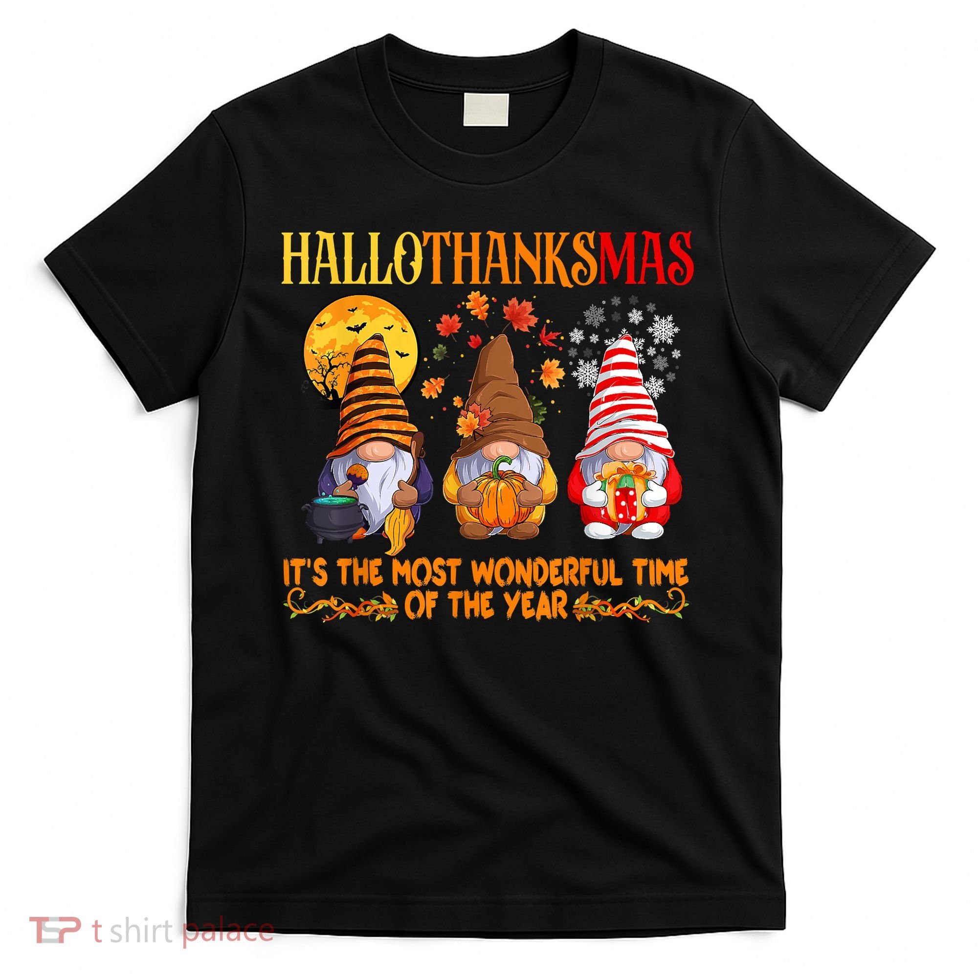 Happy Hallothanksmas Cute Gnomes Fall Halloween T-Shirt