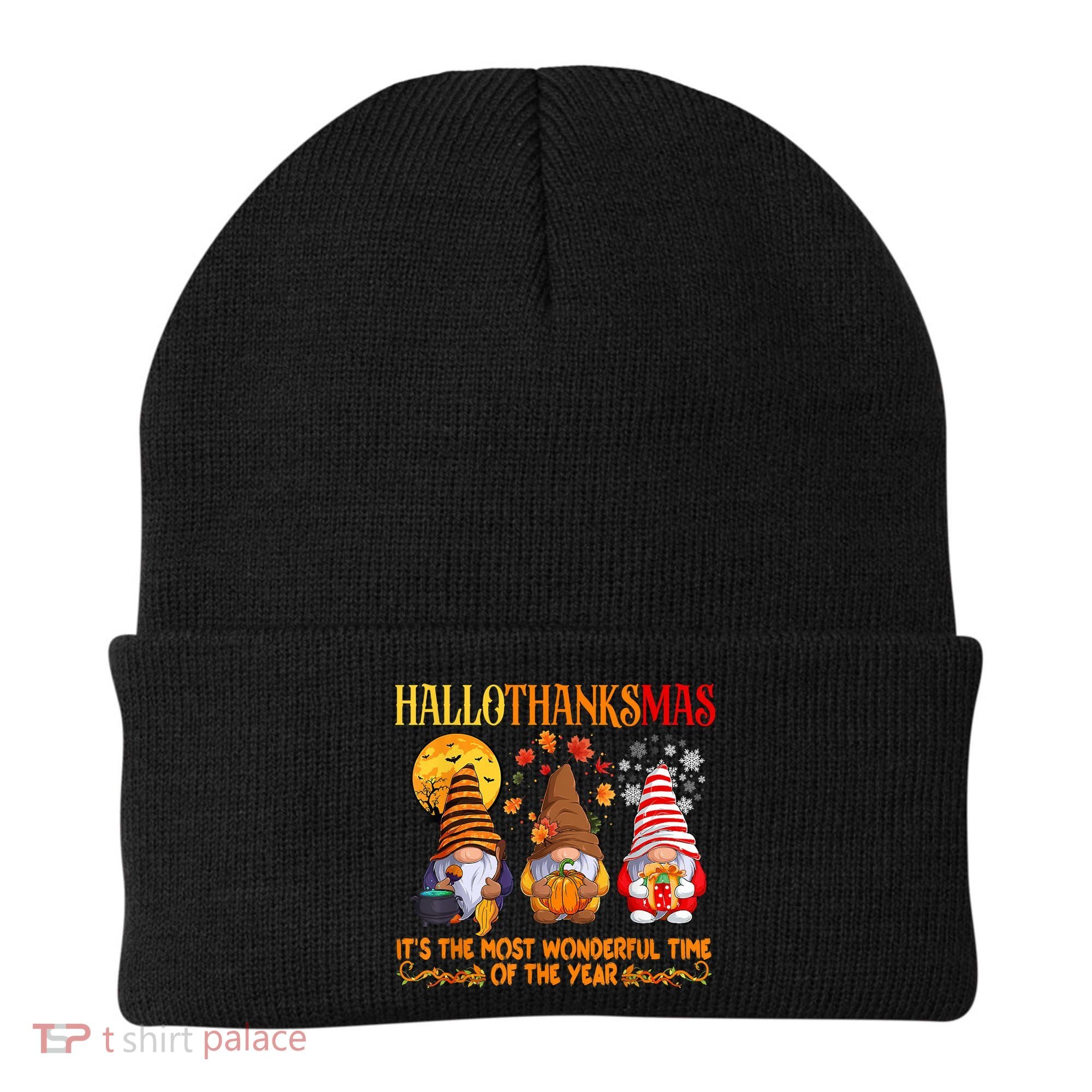 Happy Hallothanksmas Cute Gnomes Fall Halloween Beanie