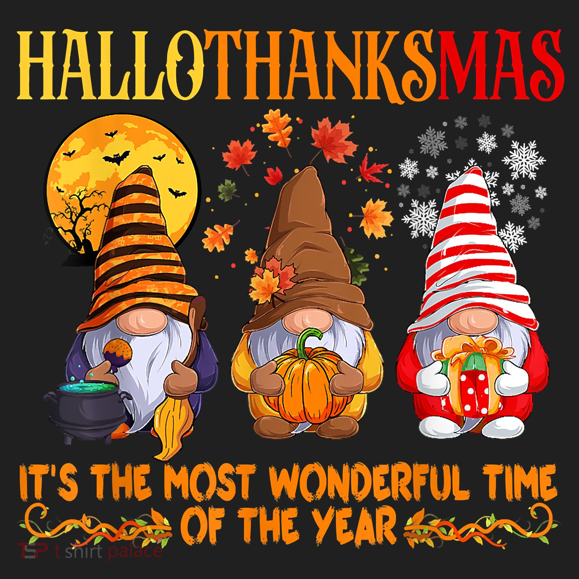 Happy Hallothanksmas Cute Gnomes Fall Halloween Beanie