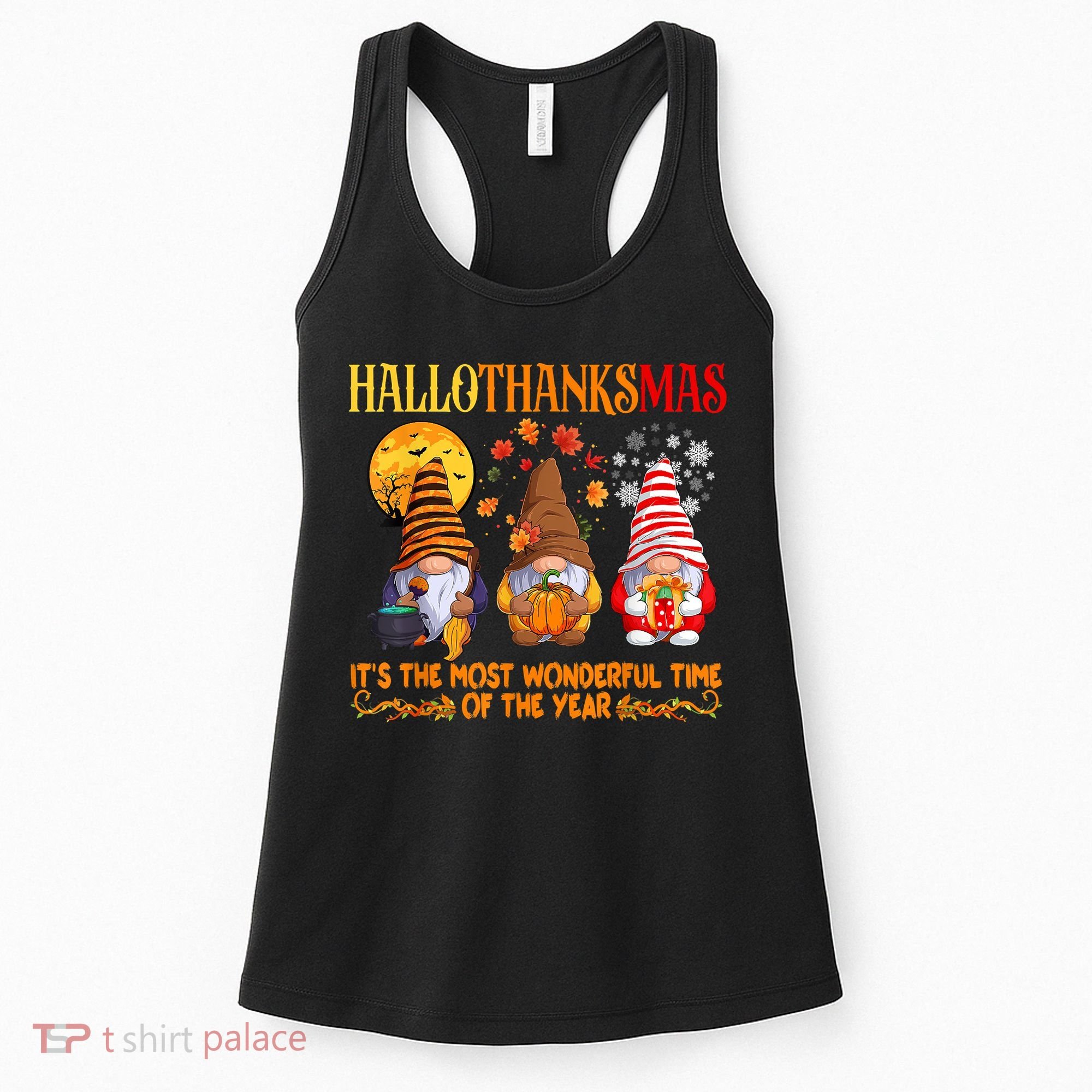 Happy Hallothanksmas Cute Gnomes Fall Halloween Women's Tank Top