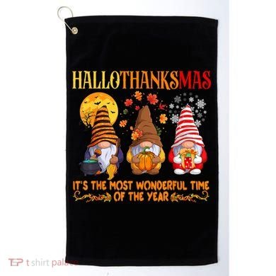 Happy Hallothanksmas Cute Gnomes Fall Halloween Golf Towel
