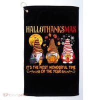 Happy Hallothanksmas Cute Gnomes Fall Halloween Golf Towel thumb 0