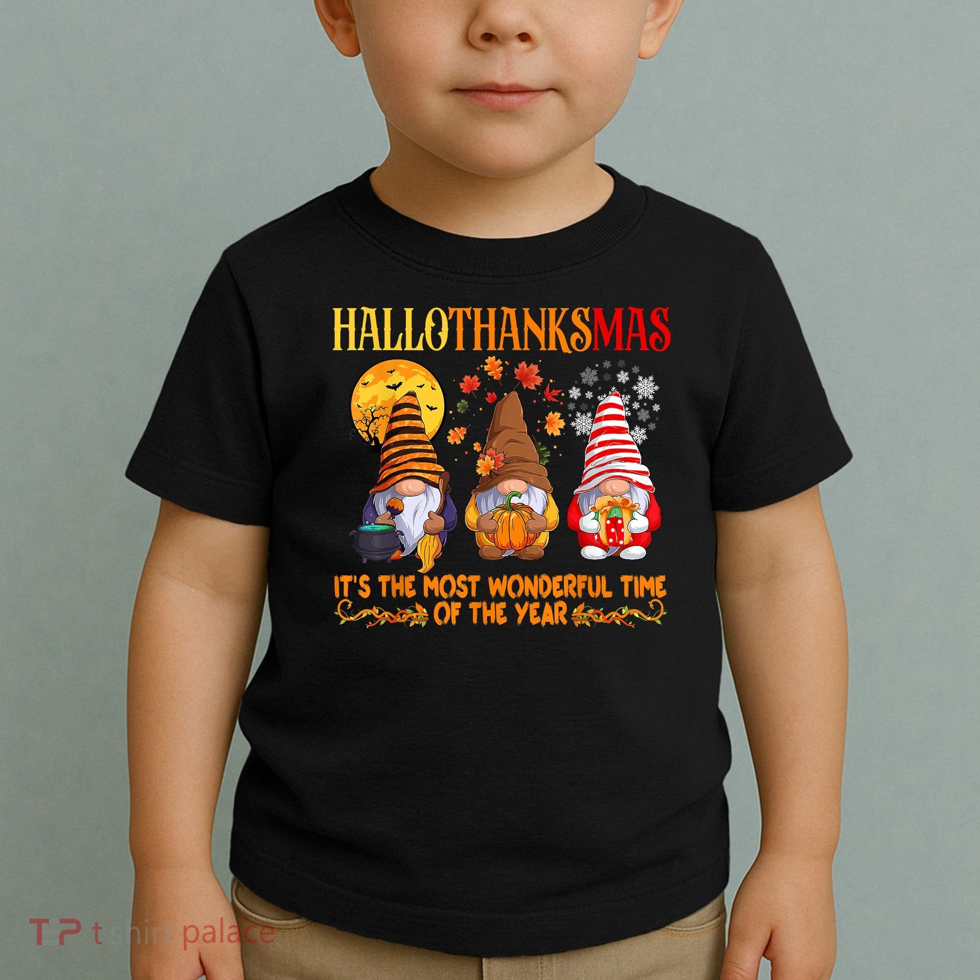 Happy Hallothanksmas Cute Gnomes Fall Halloween Toddler T-Shirt