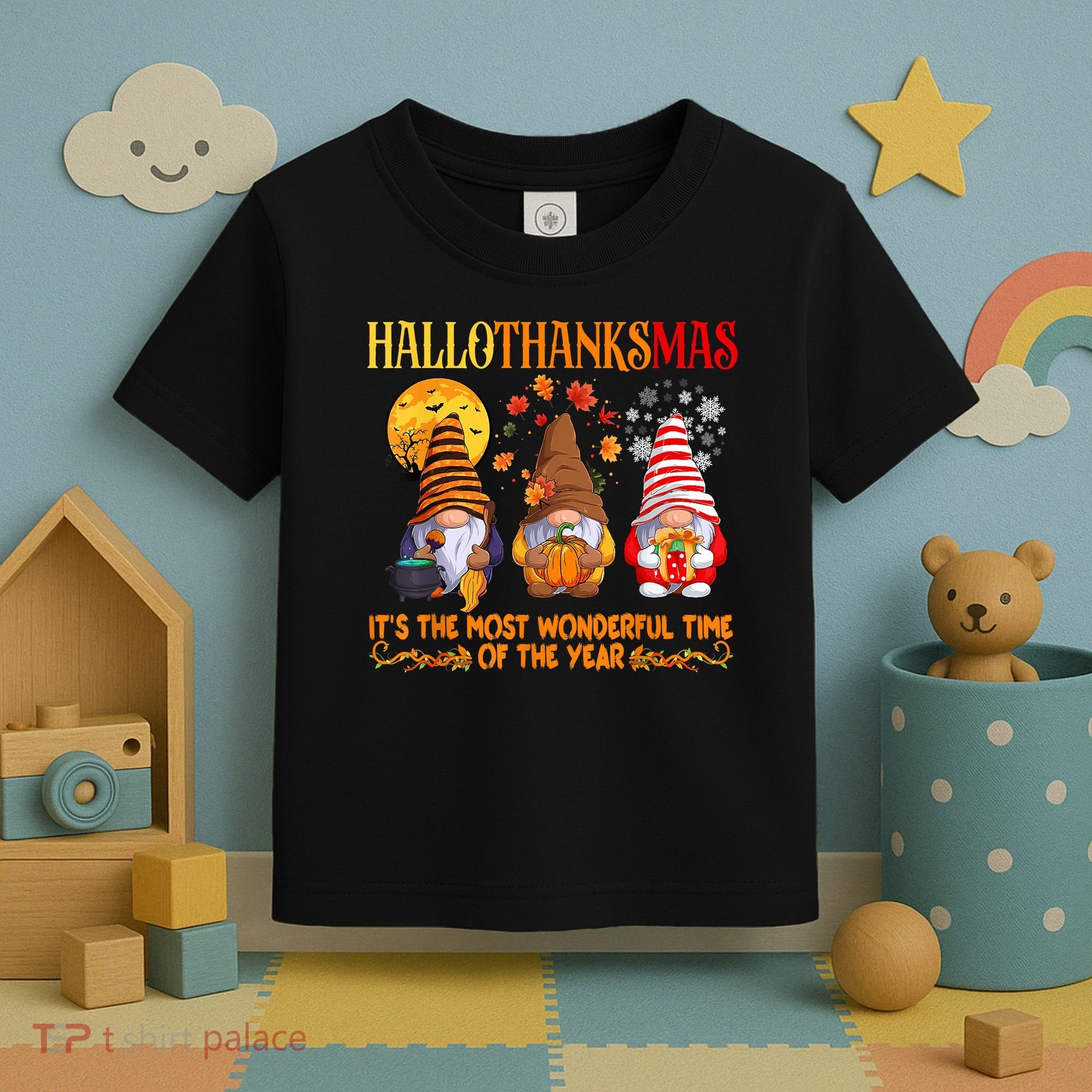 Happy Hallothanksmas Cute Gnomes Fall Halloween Toddler T-Shirt