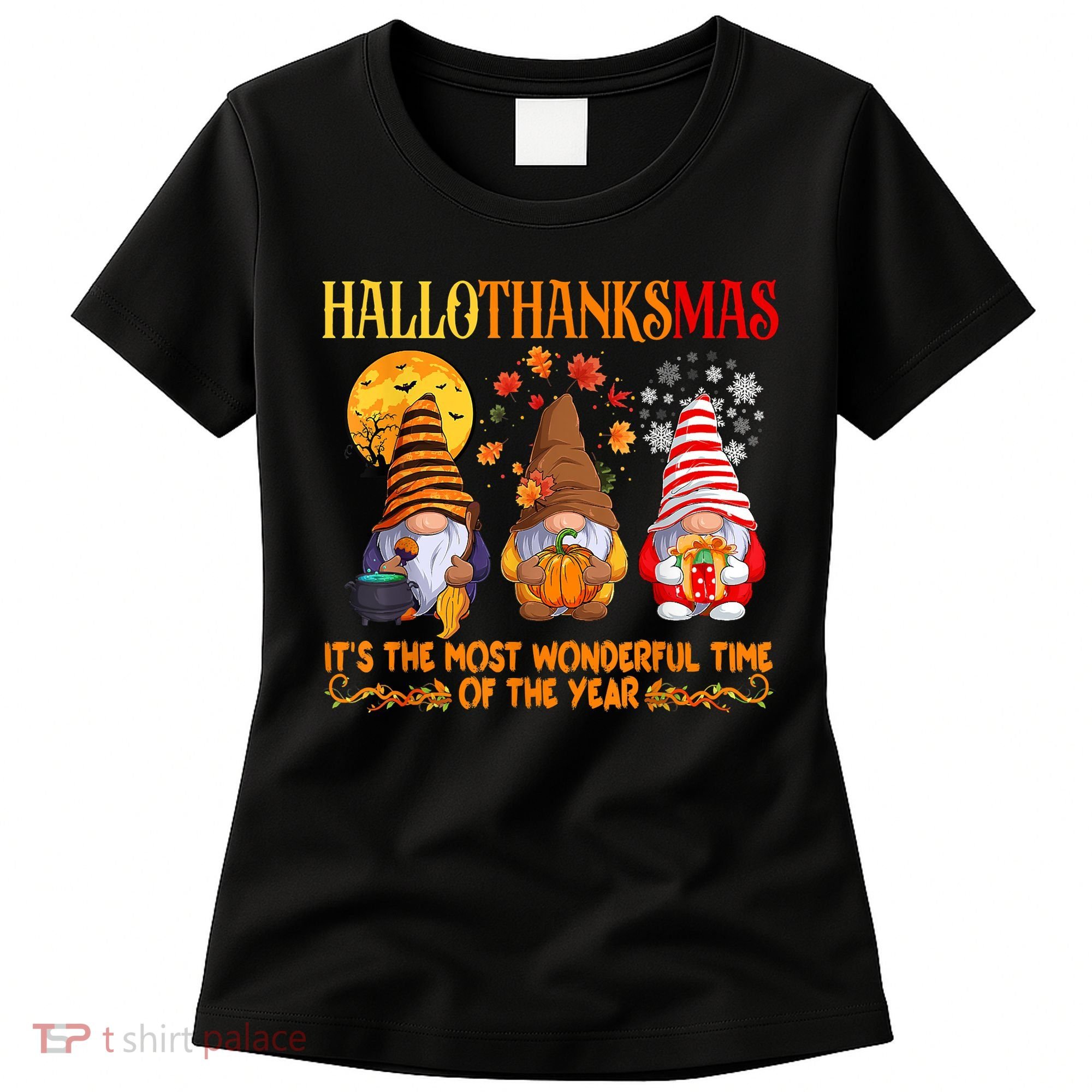Happy Hallothanksmas Cute Gnomes Fall Halloween Women's T-Shirt