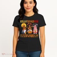Happy Hallothanksmas Cute Gnomes Fall Halloween Women's T-Shirt thumb 4