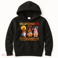 Happy Hallothanksmas Cute Gnomes Fall Halloween Kids Hoodie thumb 0