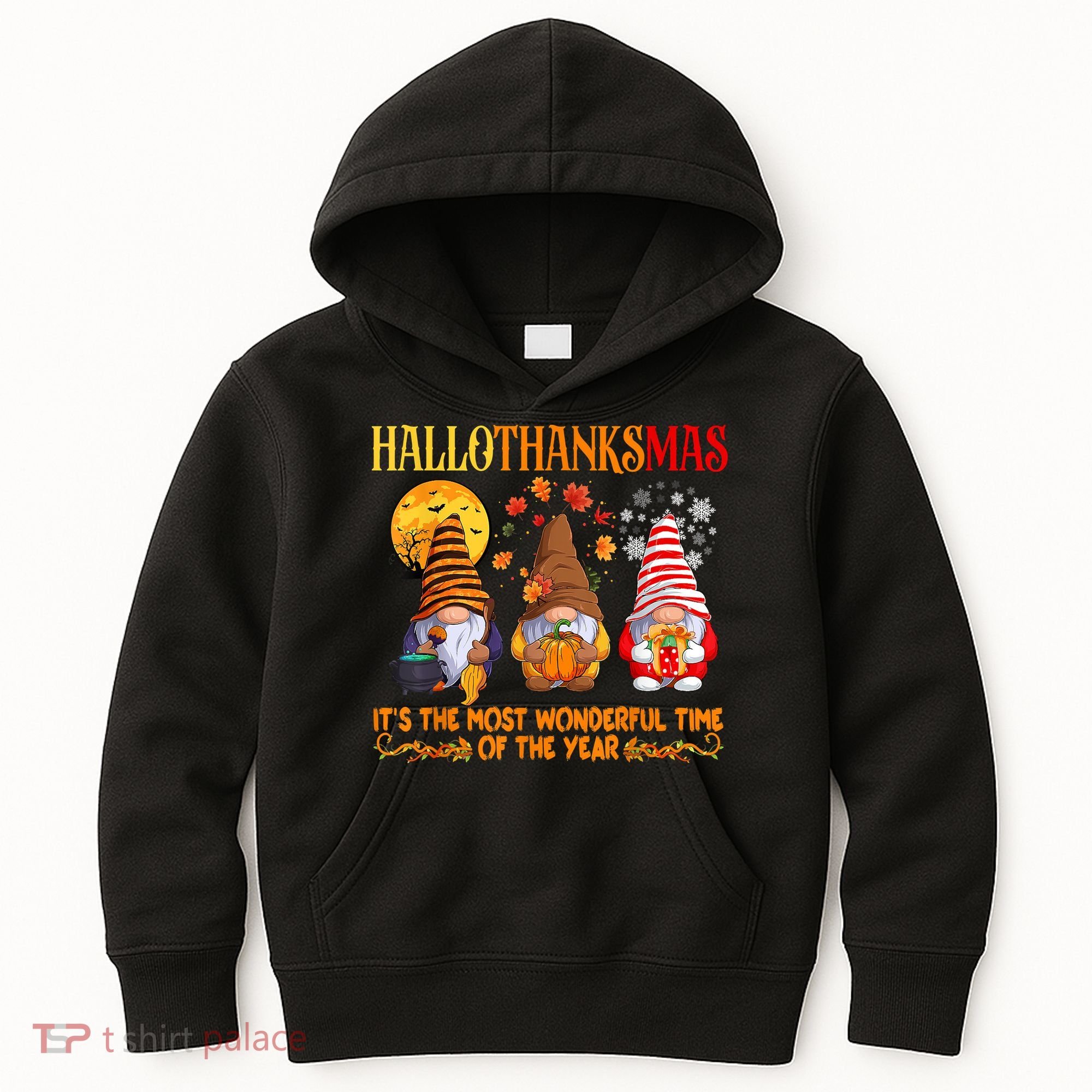 Happy Hallothanksmas Cute Gnomes Fall Halloween Kids Hoodie