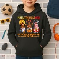 Happy Hallothanksmas Cute Gnomes Fall Halloween Kids Hoodie thumb 2