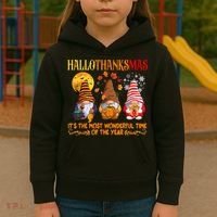 Happy Hallothanksmas Cute Gnomes Fall Halloween Kids Hoodie thumb 3