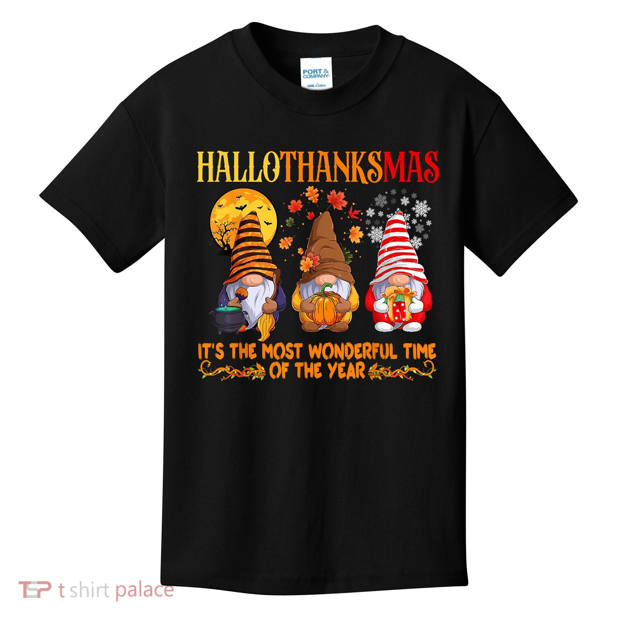 Happy Hallothanksmas Cute Gnomes Fall Halloween Kids T-Shirt