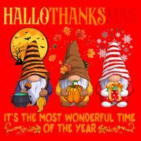 Happy Hallothanksmas Cute Gnomes Fall Halloween Santa Hat thumb 1
