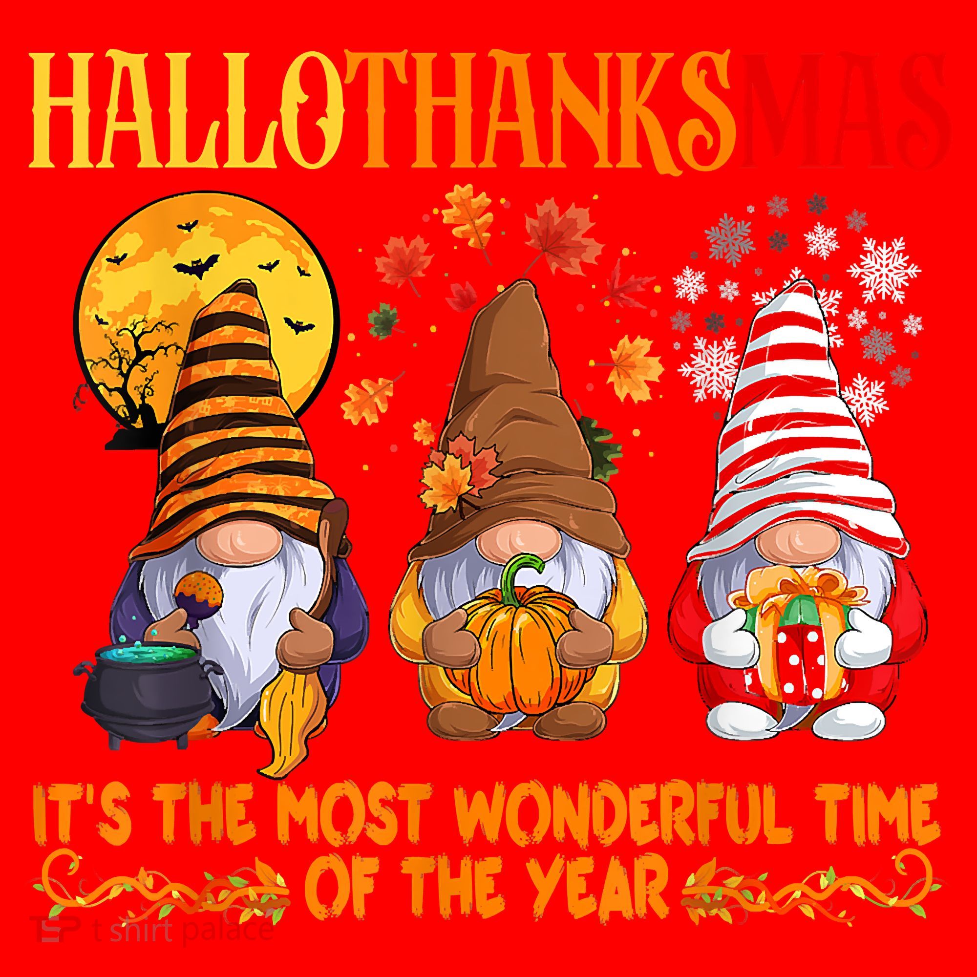 Happy Hallothanksmas Cute Gnomes Fall Halloween Santa Hat