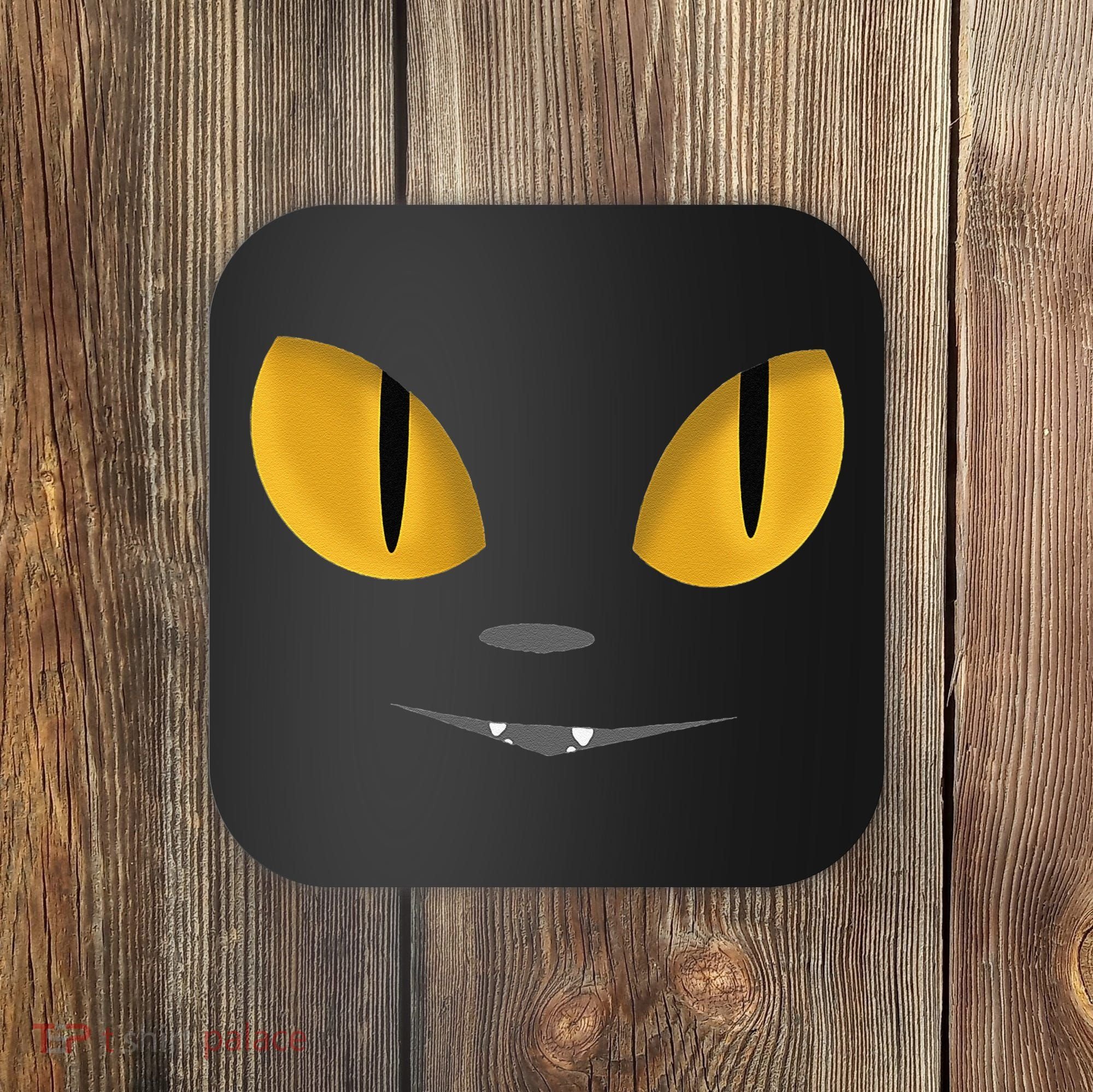 Happy Halloween Cat Eyes Spooky Scary Cat Face Coaster