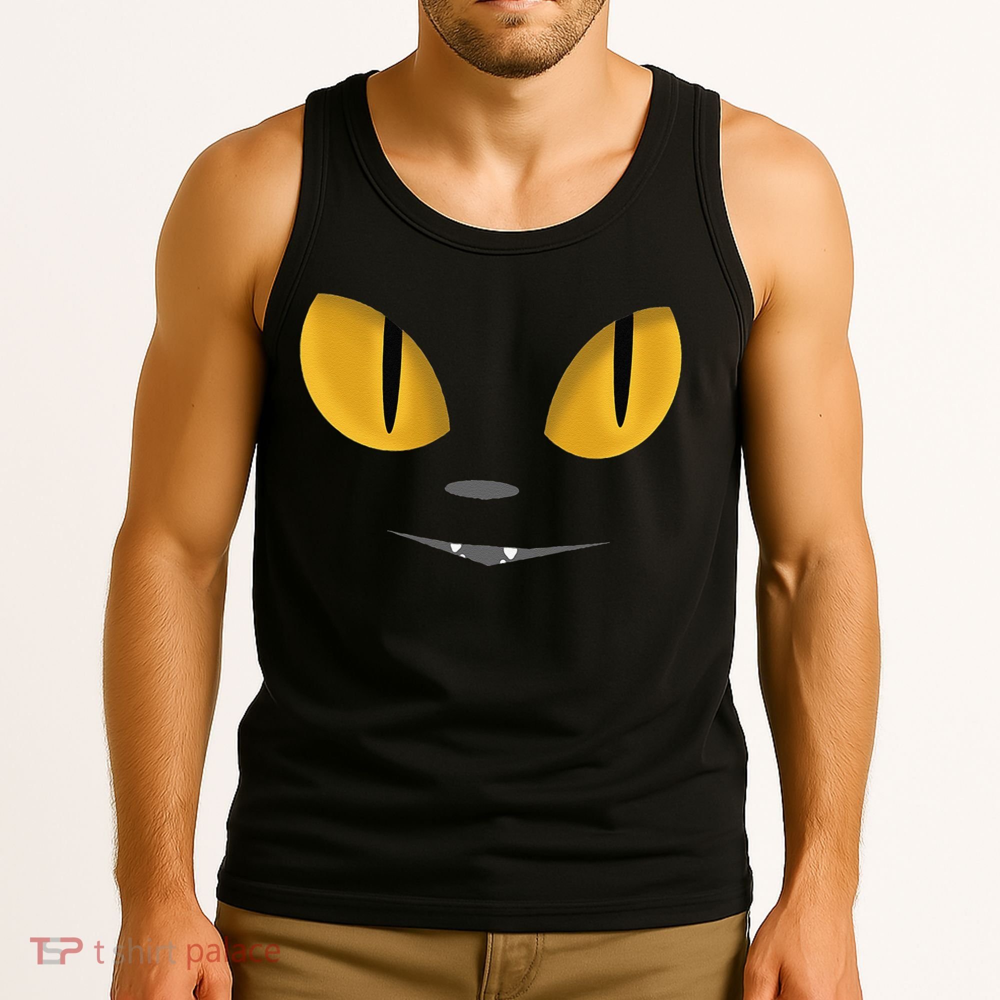 Happy Halloween Cat Eyes Spooky Scary Cat Face Tank Top