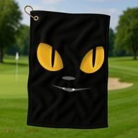 Happy Halloween Cat Eyes Spooky Scary Cat Face Golf Towel thumb 1