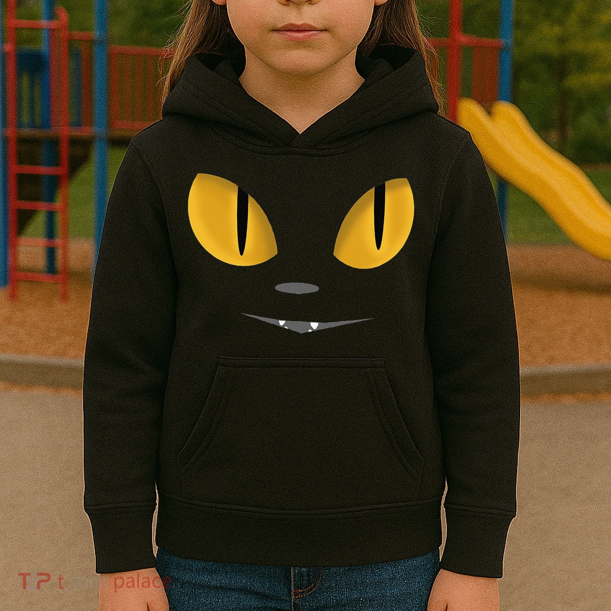 Happy Halloween Cat Eyes Spooky Scary Cat Face Kids Hoodie