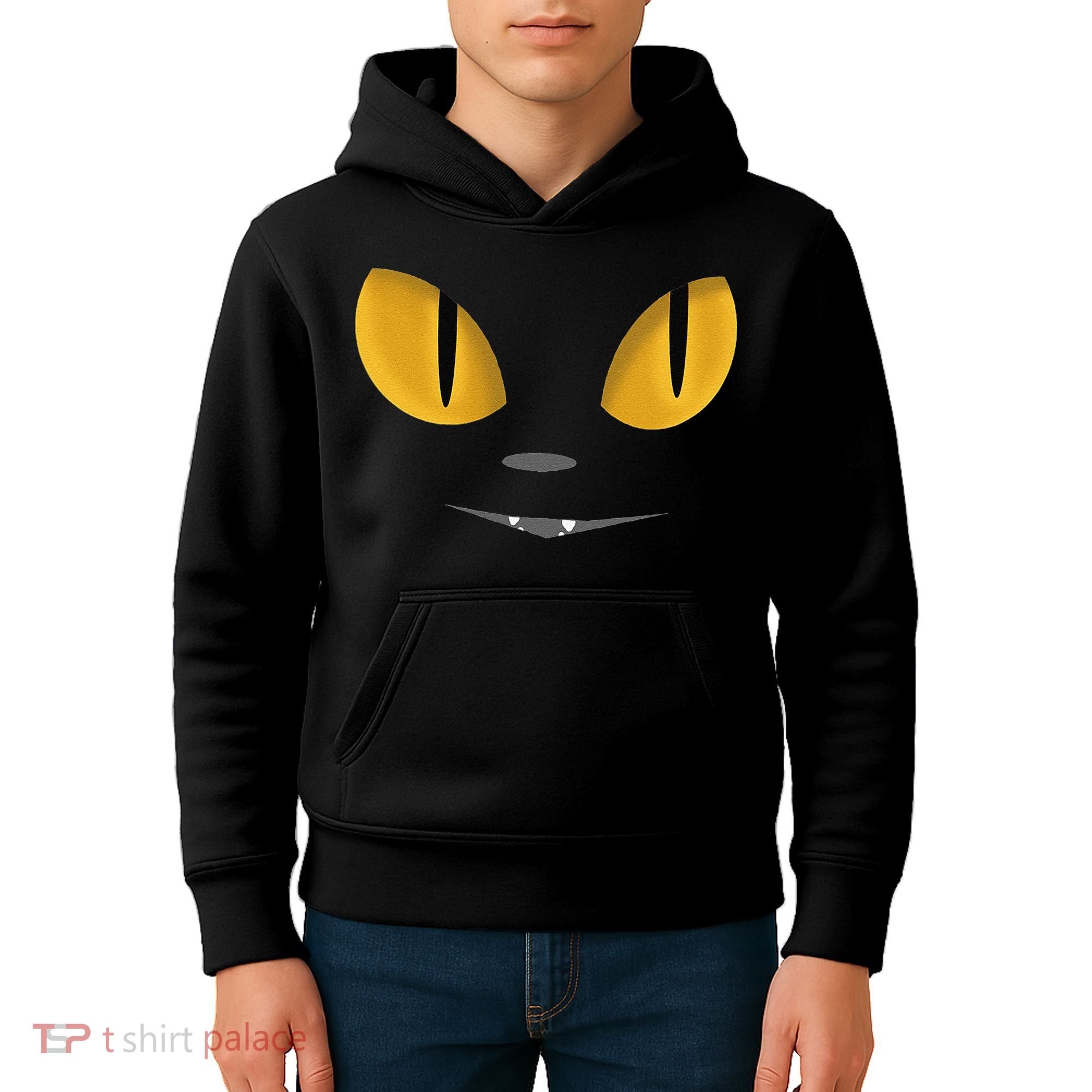 Happy Halloween Cat Eyes Spooky Scary Cat Face Kids Hoodie