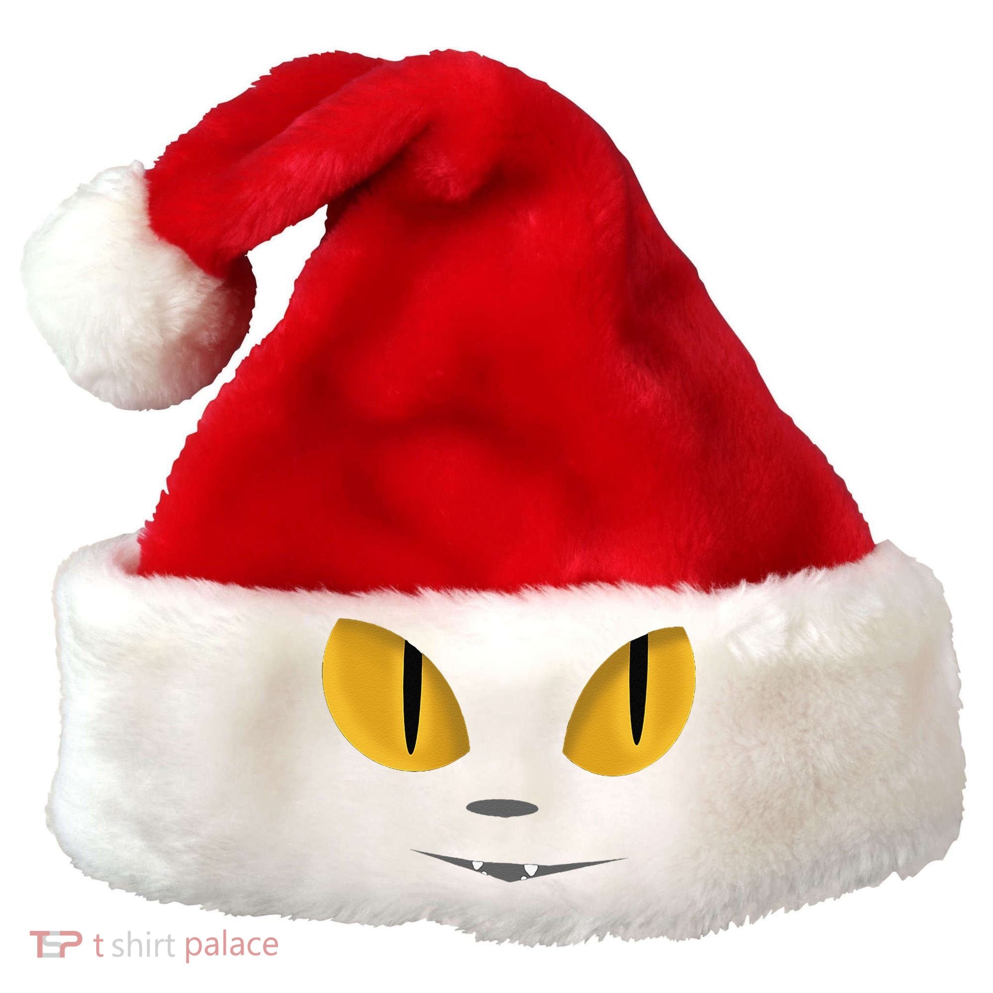 Happy Halloween Cat Eyes Spooky Scary Cat Face Santa Hat