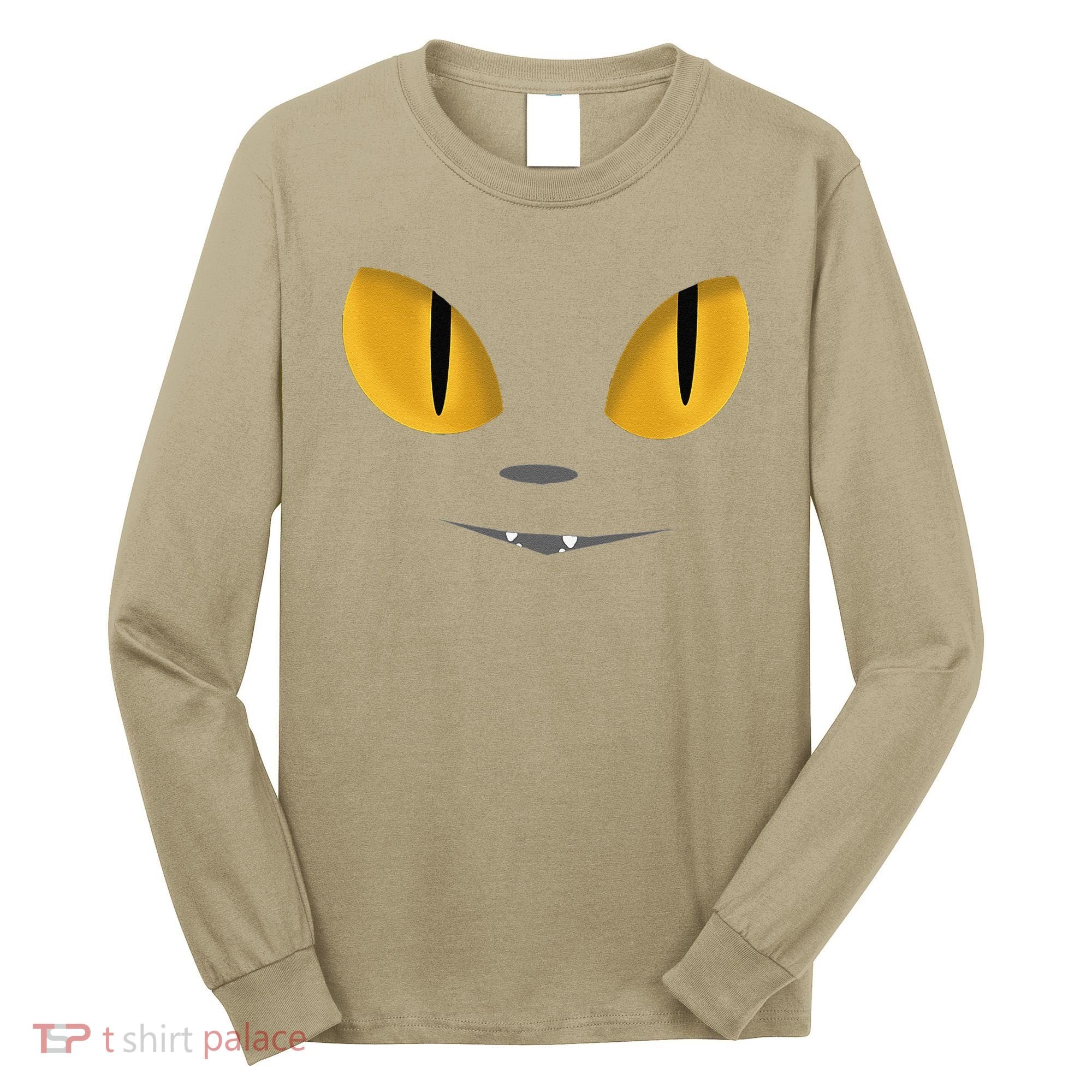 Happy Halloween Cat Eyes Spooky Scary Cat Face Long Sleeve Shirt