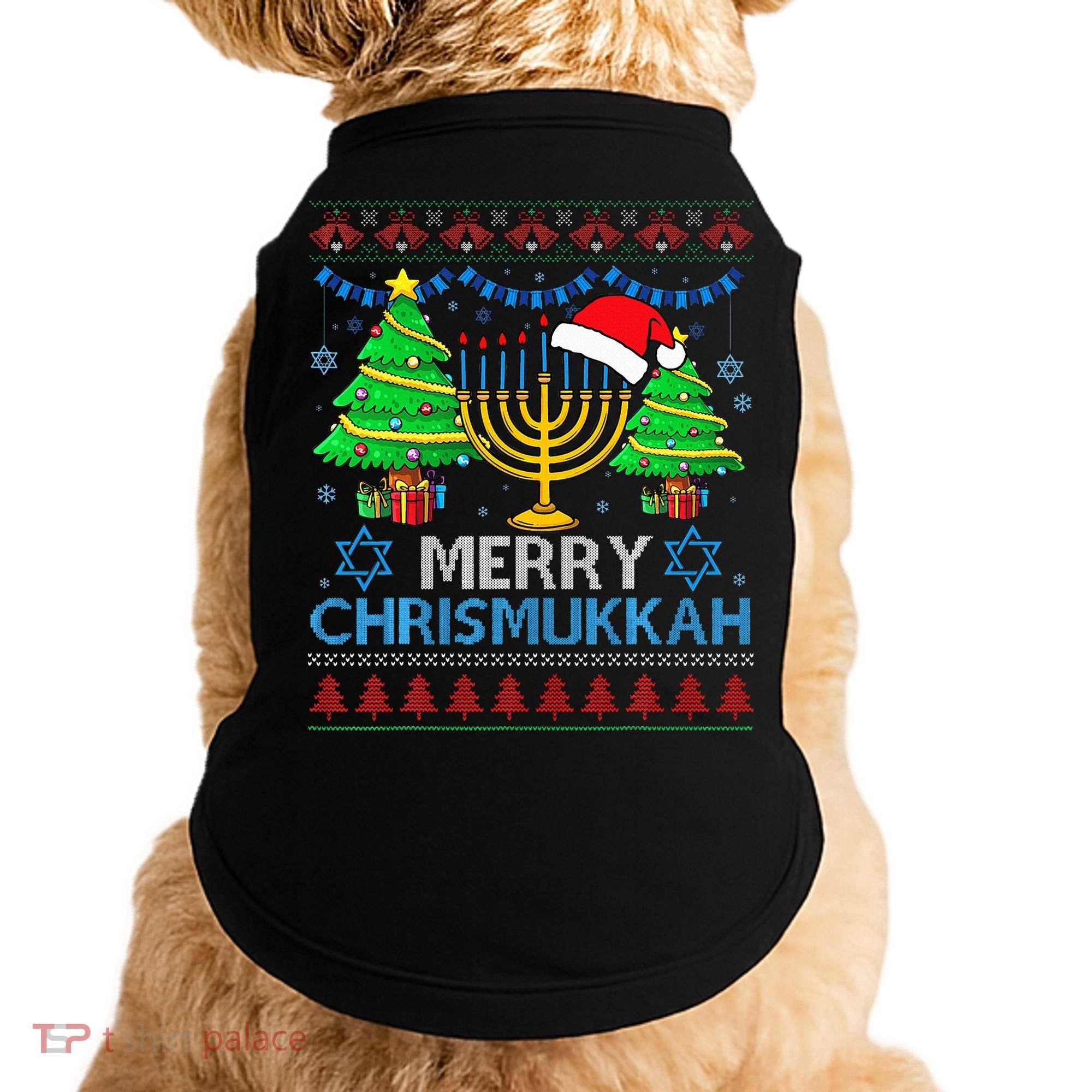 Happy Hanukkah Christmas Santa Hat Doggie Tank