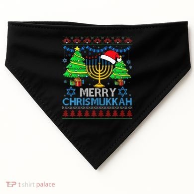 Happy Hanukkah Christmas Santa Hat USA-Made Doggie Bandana