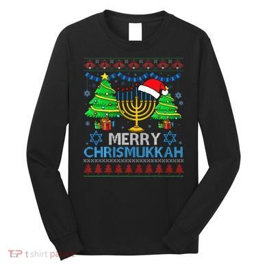 Happy Hanukkah Christmas Santa Hat Long Sleeve Shirt