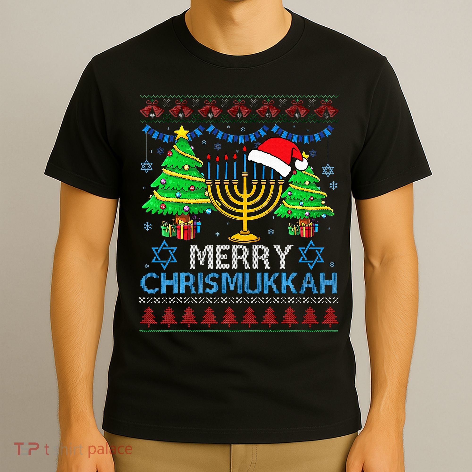 Happy Hanukkah Christmas Santa Hat T-Shirt