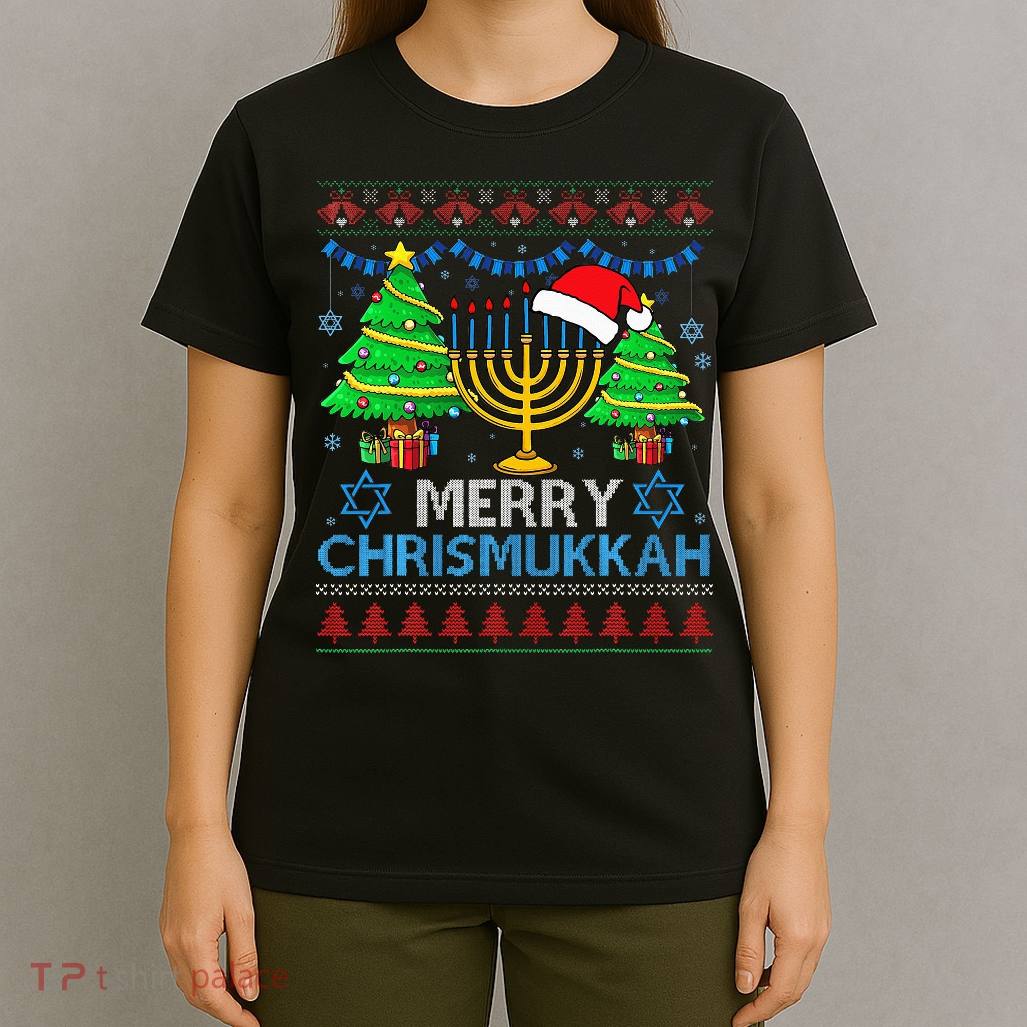 Happy Hanukkah Christmas Santa Hat T-Shirt