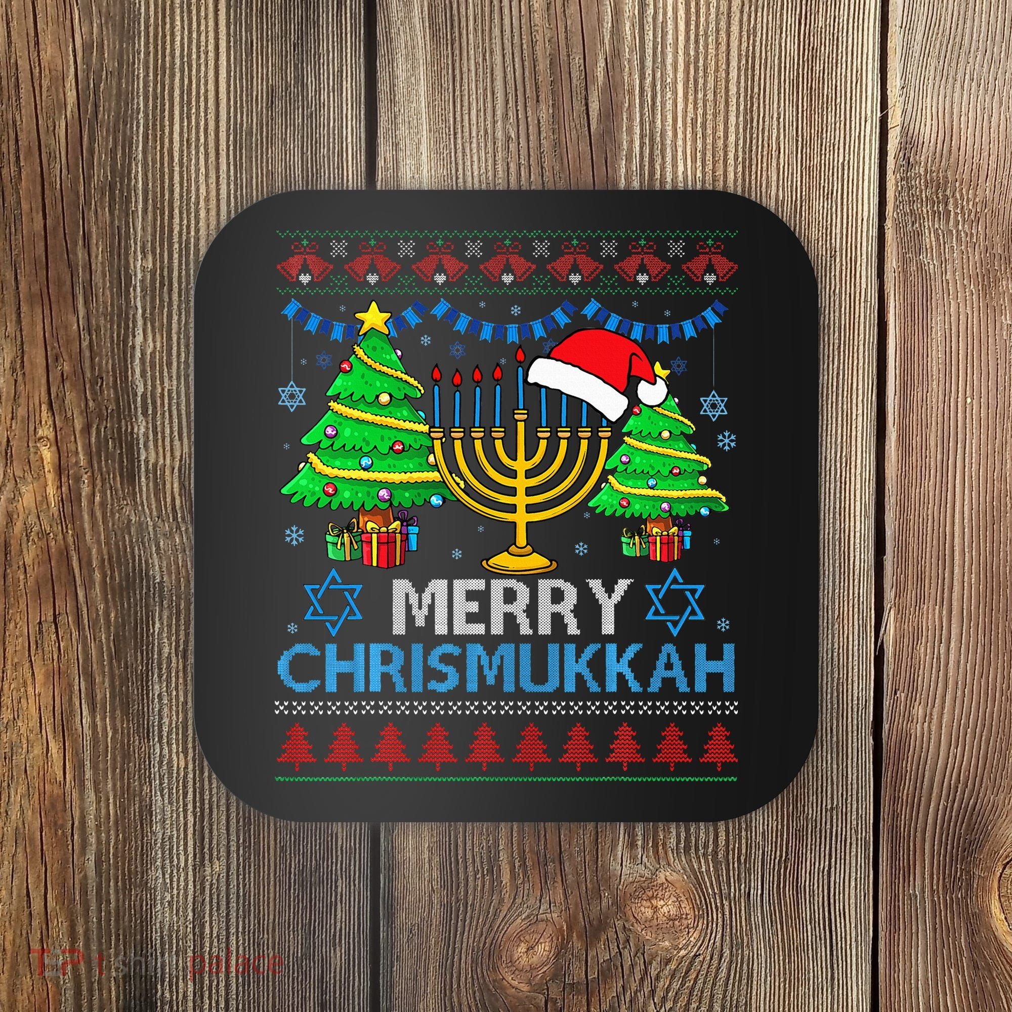 Happy Hanukkah Christmas Santa Hat Coaster