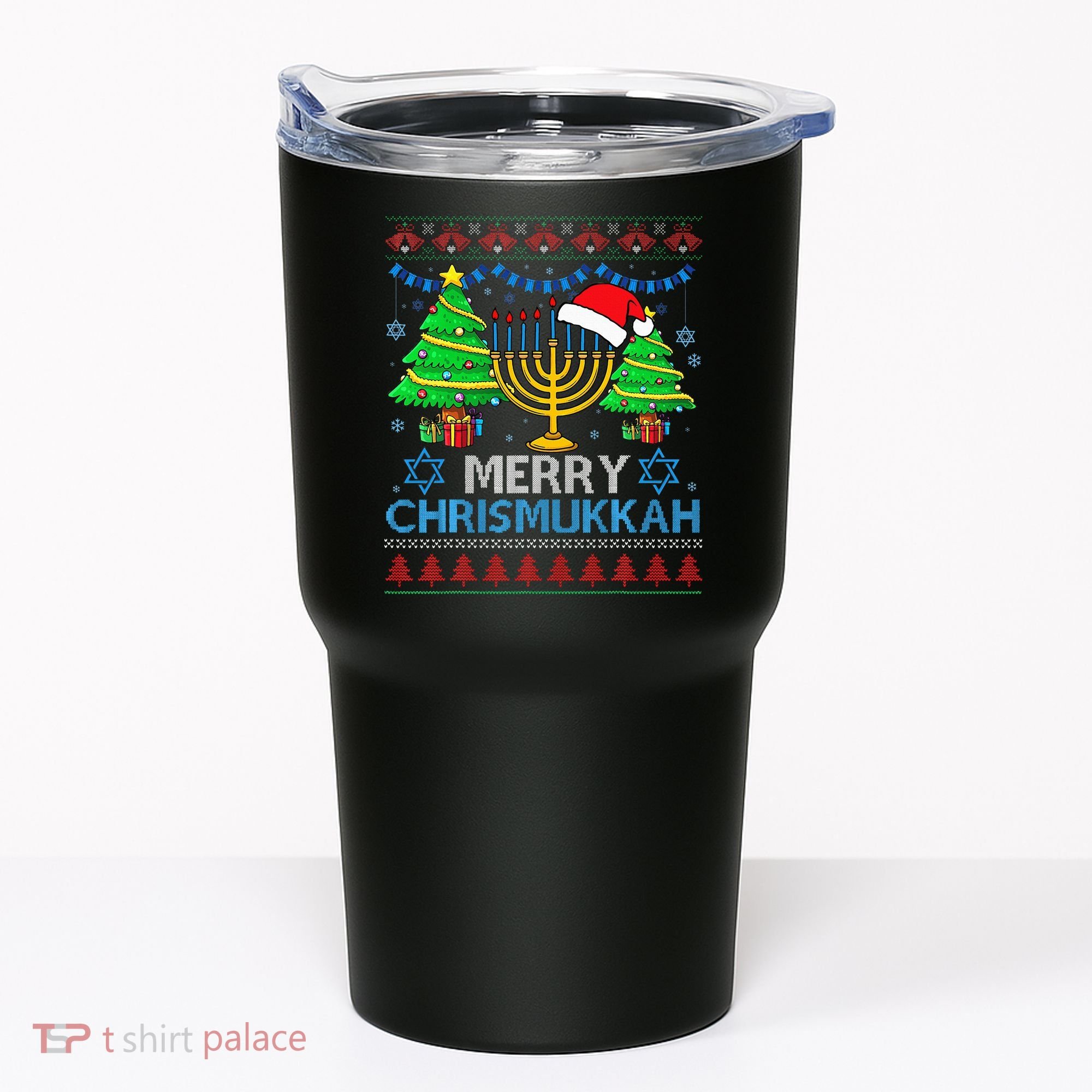 Happy Hanukkah Christmas Santa Hat Tumbler