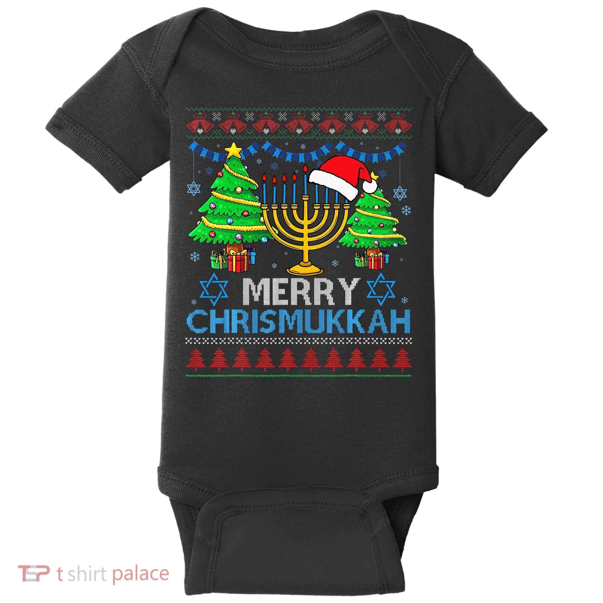 Happy Hanukkah Christmas Santa Hat Baby Bodysuit