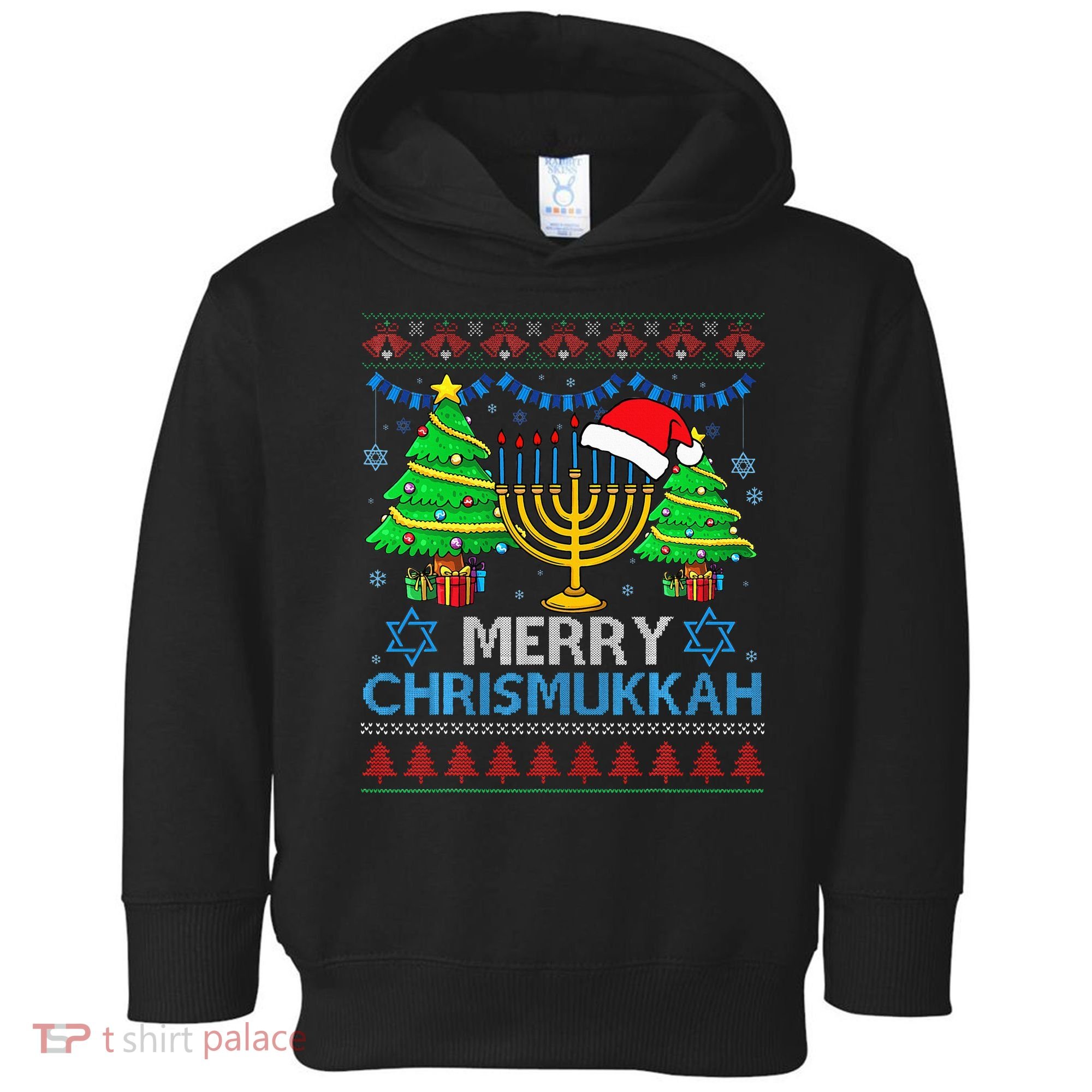 Happy Hanukkah Christmas Santa Hat Toddler Hoodie