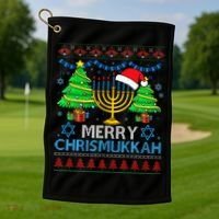 Happy Hanukkah Christmas Santa Hat Golf Towel thumb 1