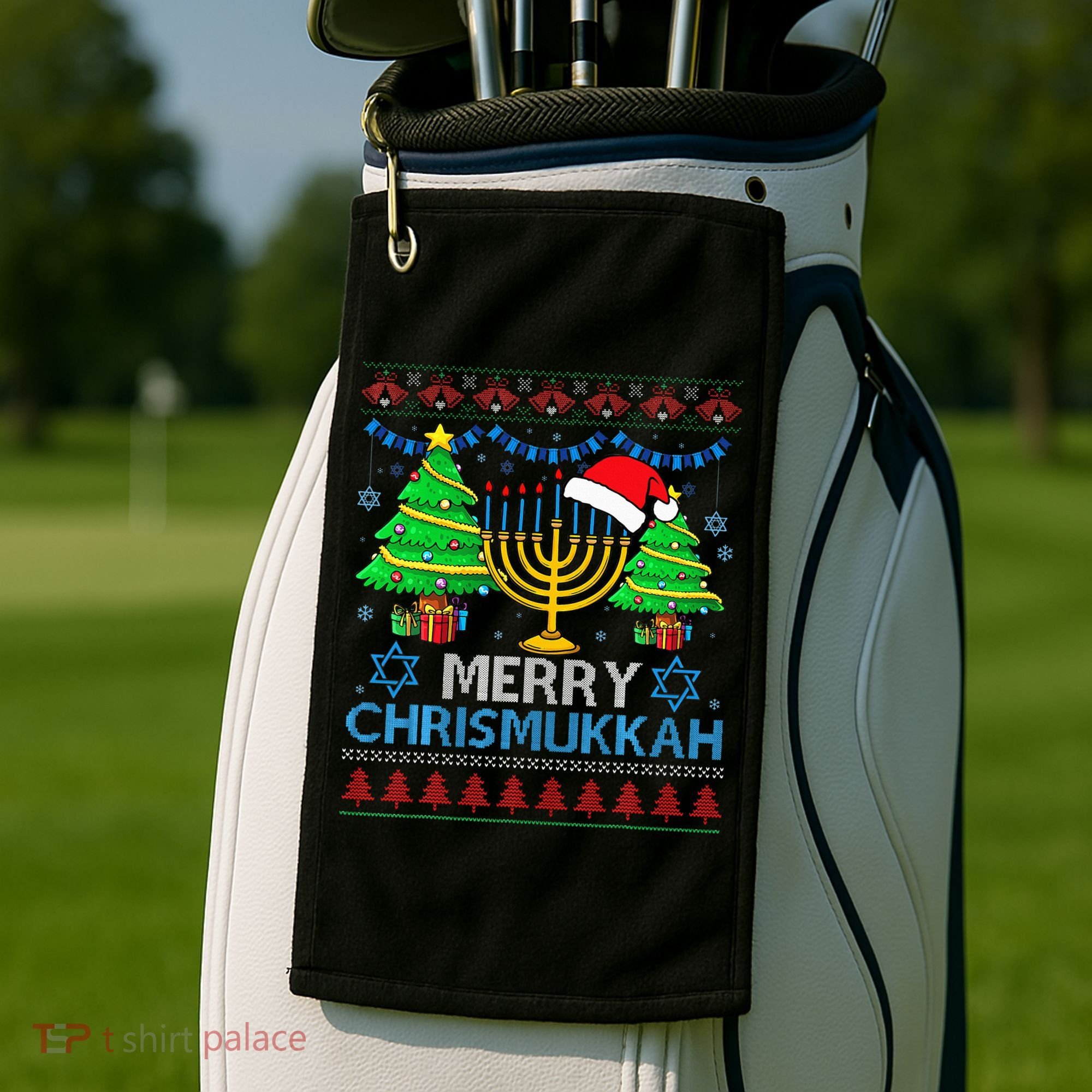 Happy Hanukkah Christmas Santa Hat Golf Towel