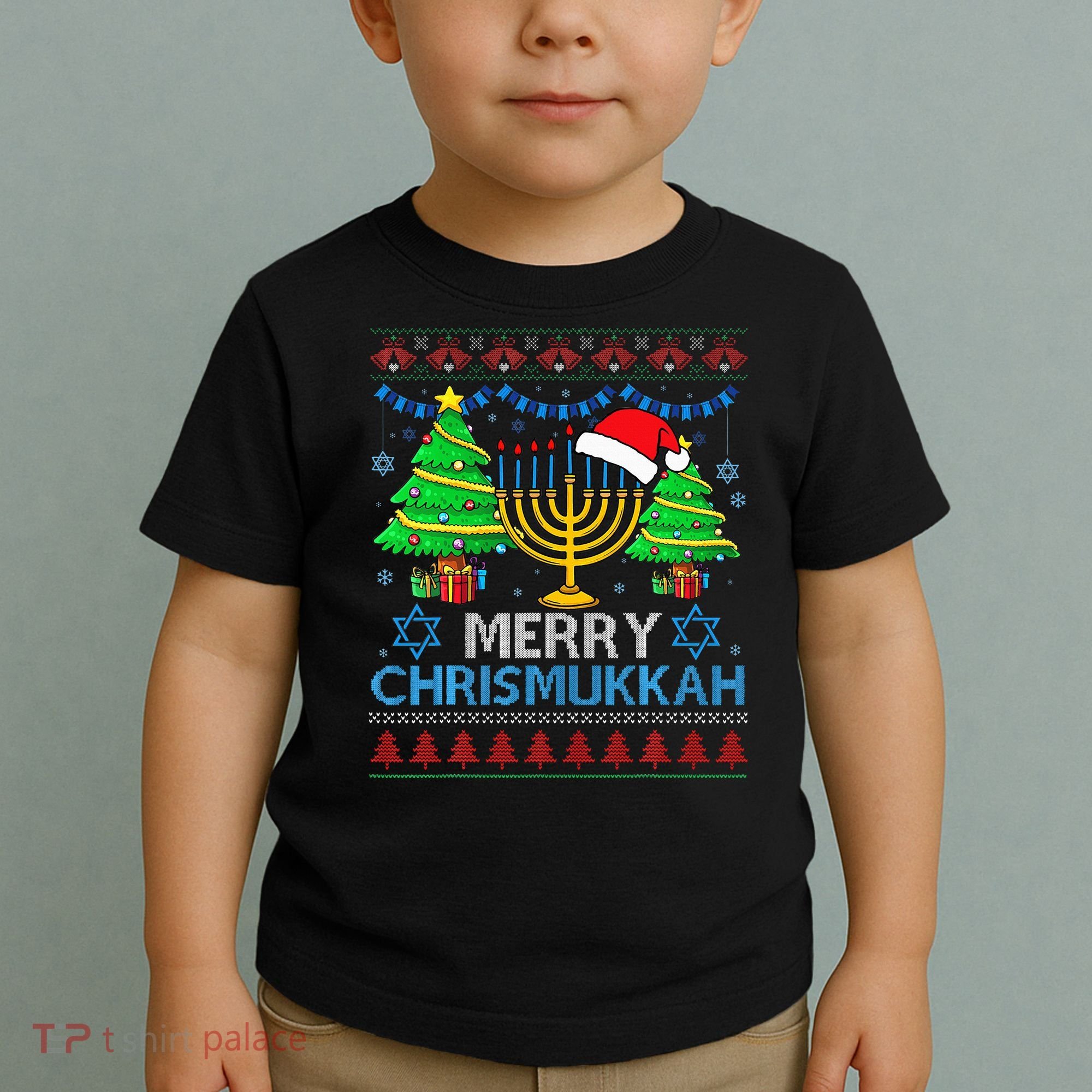Happy Hanukkah Christmas Santa Hat Toddler T-Shirt