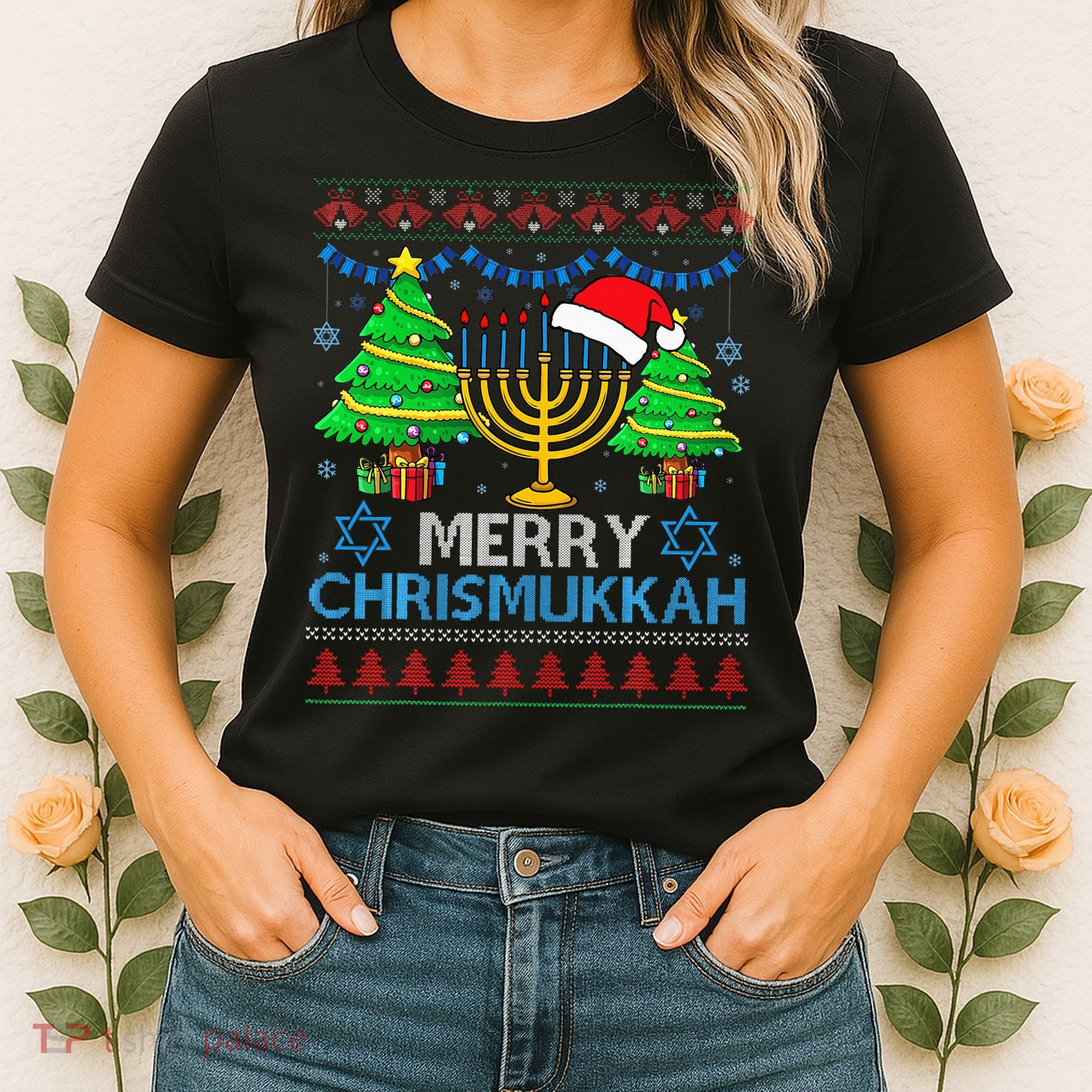 Happy Hanukkah Christmas Santa Hat Women's T-Shirt