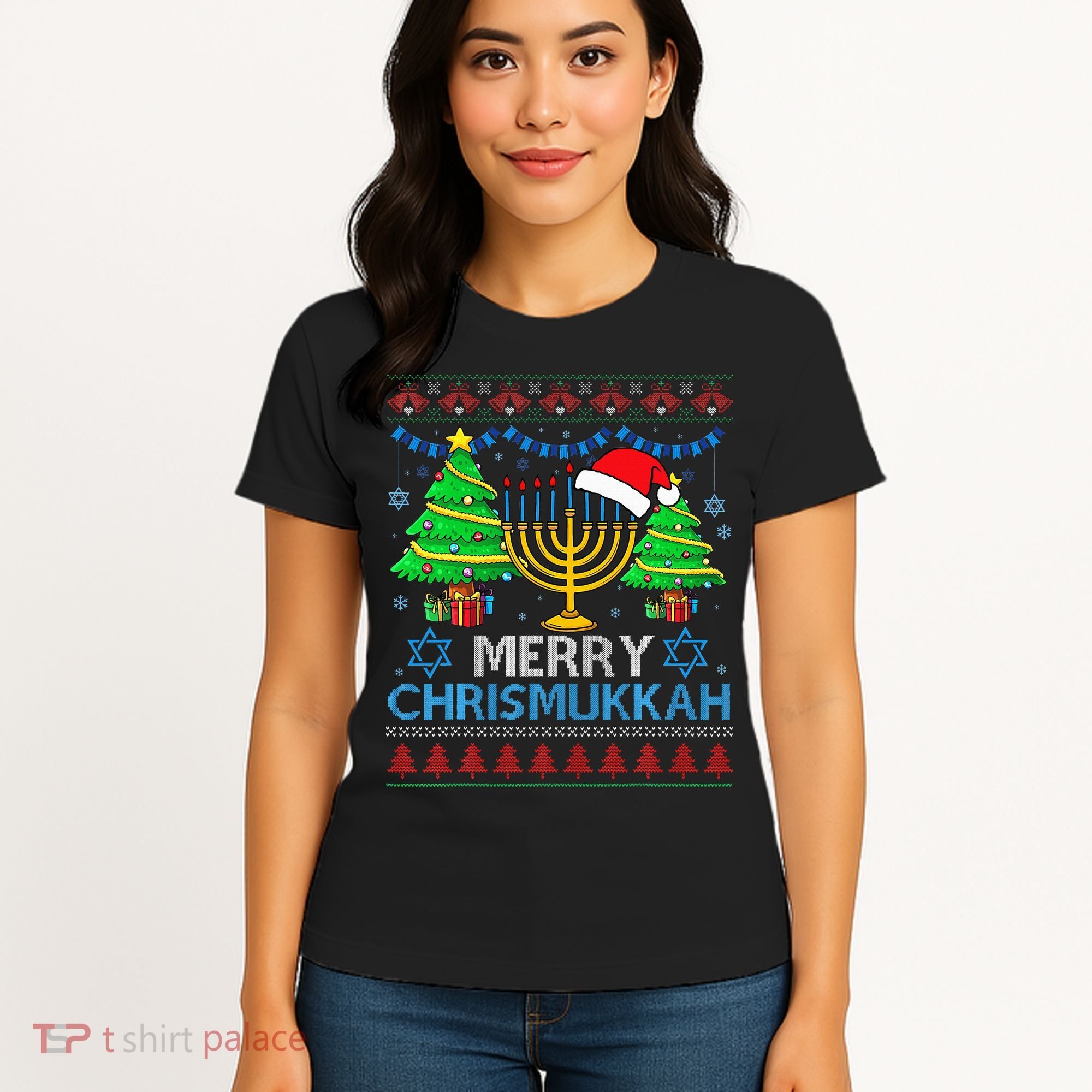 Happy Hanukkah Christmas Santa Hat Women's T-Shirt