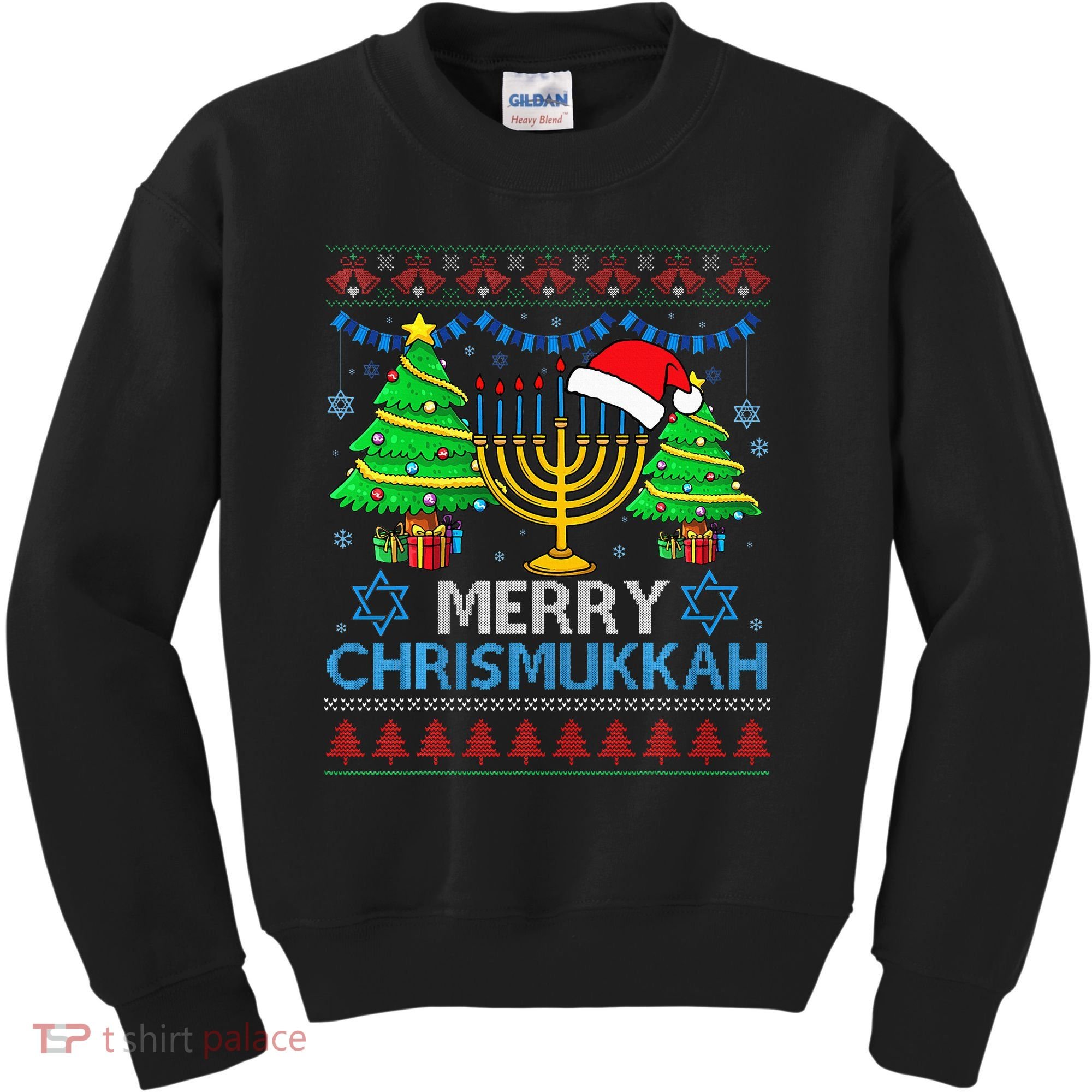 Happy Hanukkah Christmas Santa Hat Kids Sweatshirt