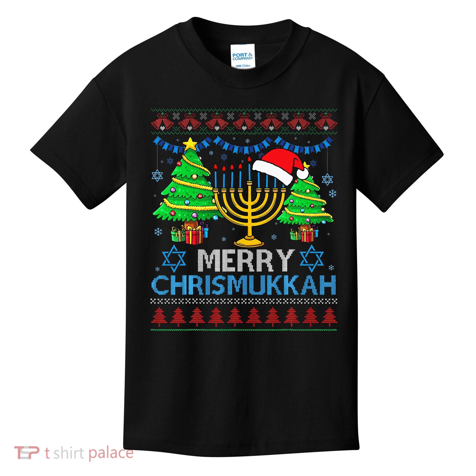 Happy Hanukkah Christmas Santa Hat Kids T-Shirt