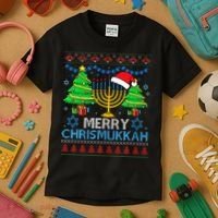 Happy Hanukkah Christmas Santa Hat Kids T-Shirt thumb 3
