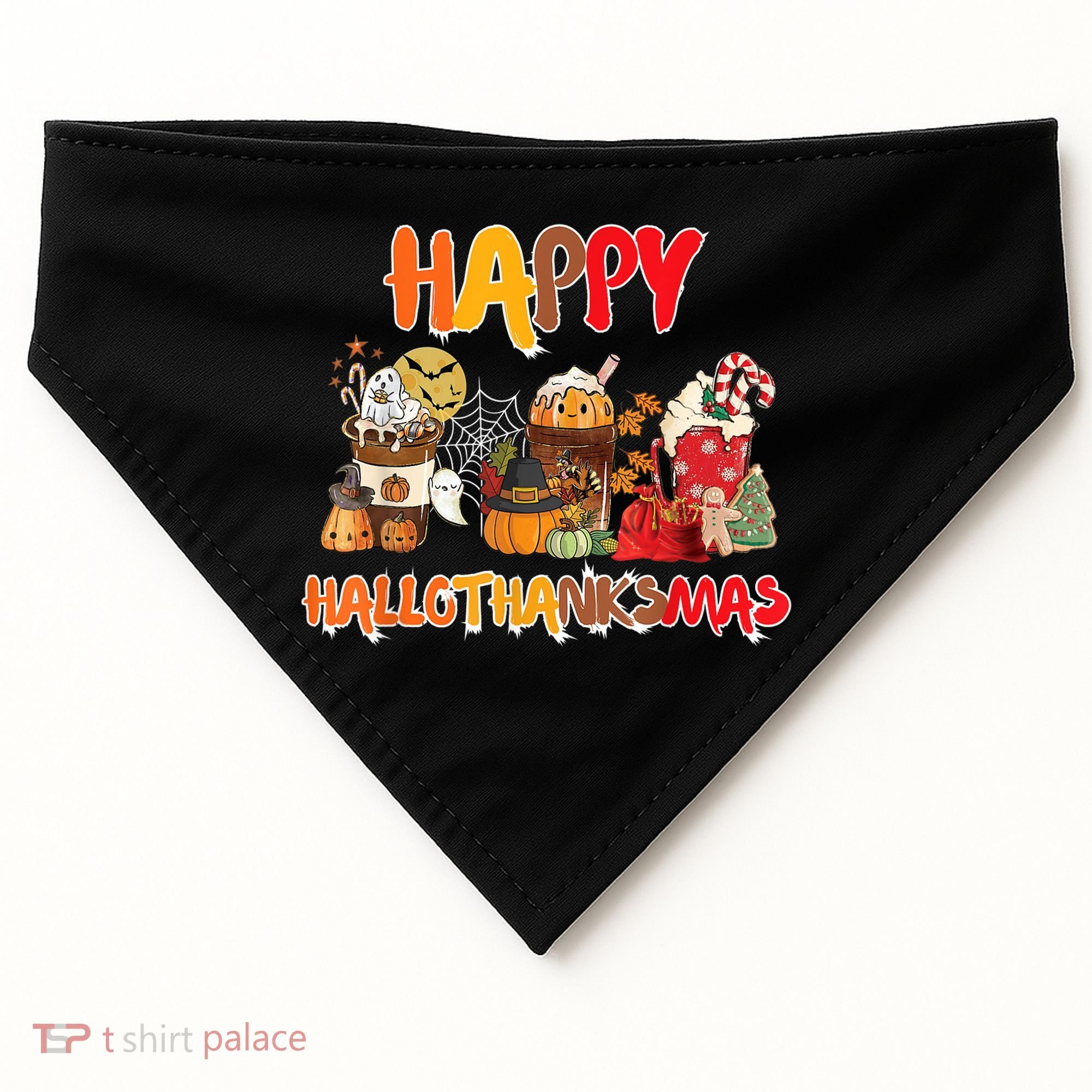 Happy Hallothanksmas Coffee USA-Made Doggie Bandana