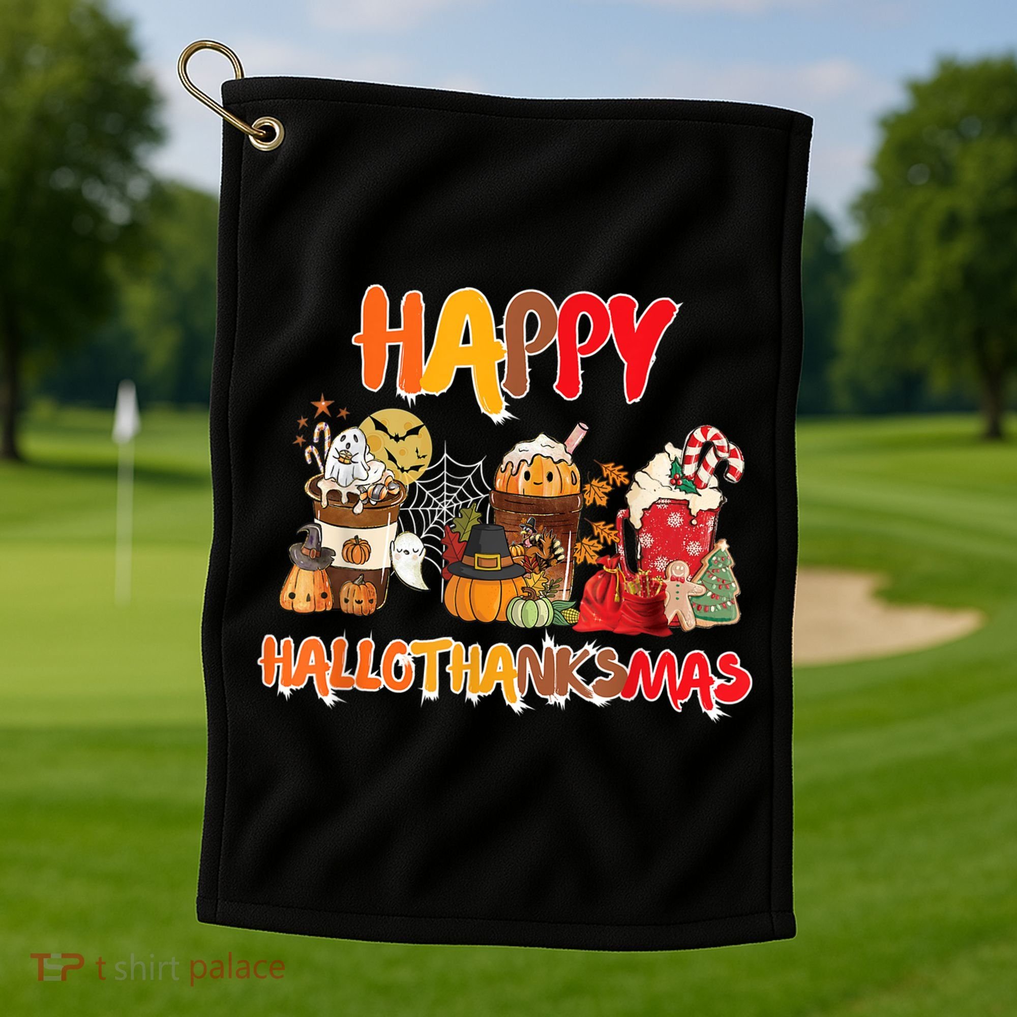 Happy Hallothanksmas Coffee Golf Towel