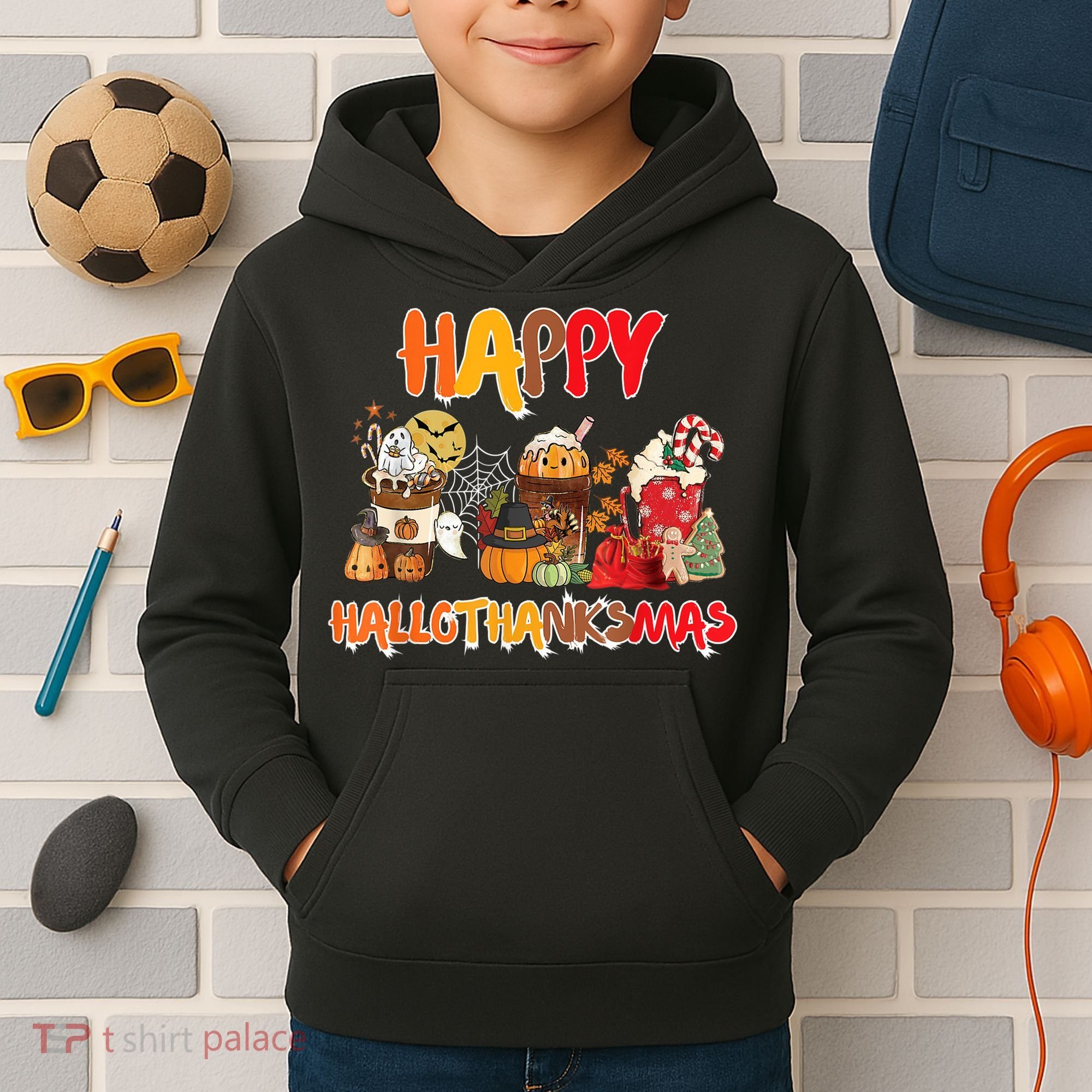 Happy Hallothanksmas Coffee Kids Hoodie