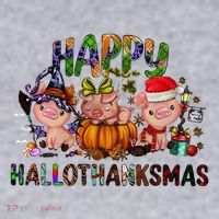 Happy Hallothanksmas Cute Pig Farm Animals Farmer Pig Lover Women's Sweatshirt thumb 2