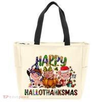 Happy Hallothanksmas Cute Pig Farm Animals Farmer Pig Lover Tote Bag thumb 0